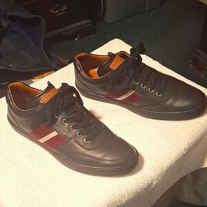 Bally Black and Red Sneakers Sleek Leather Design
